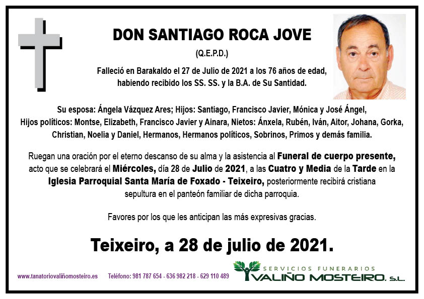 Esquela de Santiago Roca Jove.